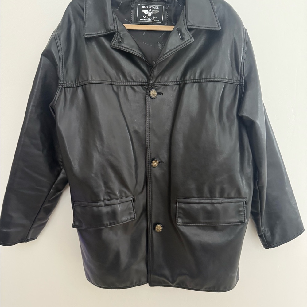 Men's Black Leather Shirt Jacket